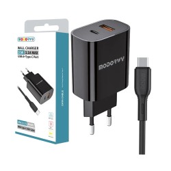 Modorwy PD Wall Charger MA1115 USB+Type-C with Type C Cable 5V 3.1A Black Modorwy PD Wall Charger MA1115 USB+Type-C with Type C Cable 5V 3.1A Black